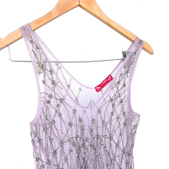 Vintage Y2K Sheer Mesh Glitter Going Out Top Purple Sequin Fairy Festival Small - Picture 2 of 9